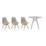 Kit Mesa Jantar Eiffel 80cm Branca + 03 Cadeiras Leda - Nude
