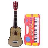 Kit Musical Infantil Mini Teclado + Mini Violão Madeira