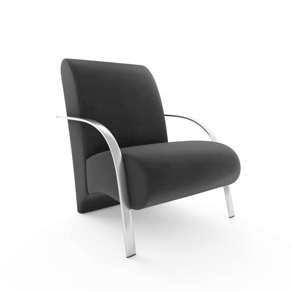 Poltrona Com Braço Aluminio Veludo Cinza Mam Flex