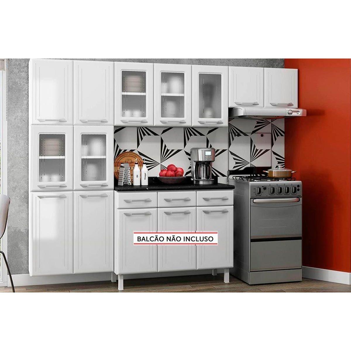 Cozinha Modulada Completa Topazio 3 Pecas 2 Armarios 1 Paneleiro Cpt124 Branco Telasul