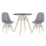 Kit - Mesa Eames 70 cm preto + 2 cadeiras estofadas Botonê cinza escuro