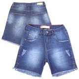 Bermuda Shorts Feminino Jeans Verão Cós Médio Lycra Desfiada