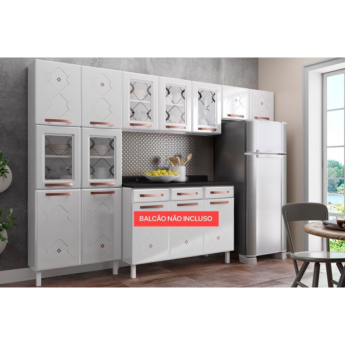 Cozinha Modulada Completa Mirage New 3 Pecas 2 Armarios 1 Paneleiro Cpt113 Branco Telasul