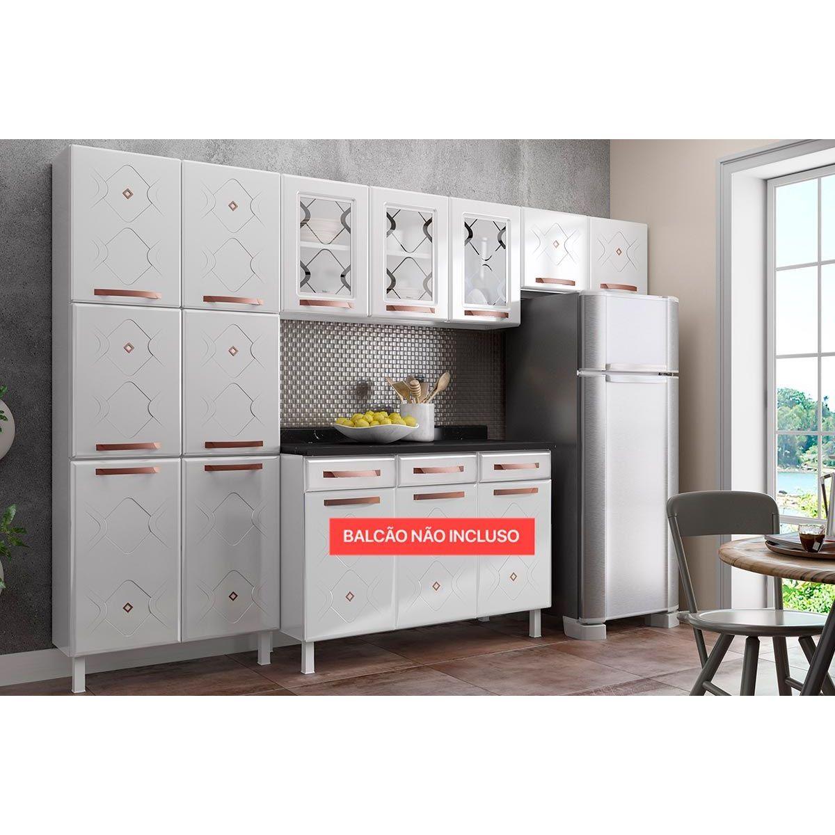 Cozinha Modulada Completa Mirage New 3 Pecas 2 Armarios 1 Paneleiro Cpt114 Branco Telasul