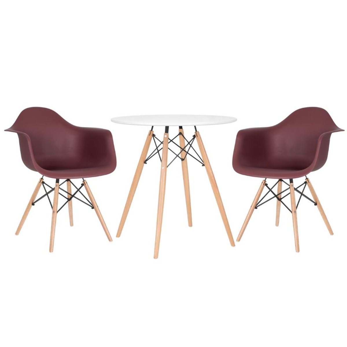 Kit - Mesa Eames 70 cm branco + 2 cadeiras Eiffel DAW com braços marrom