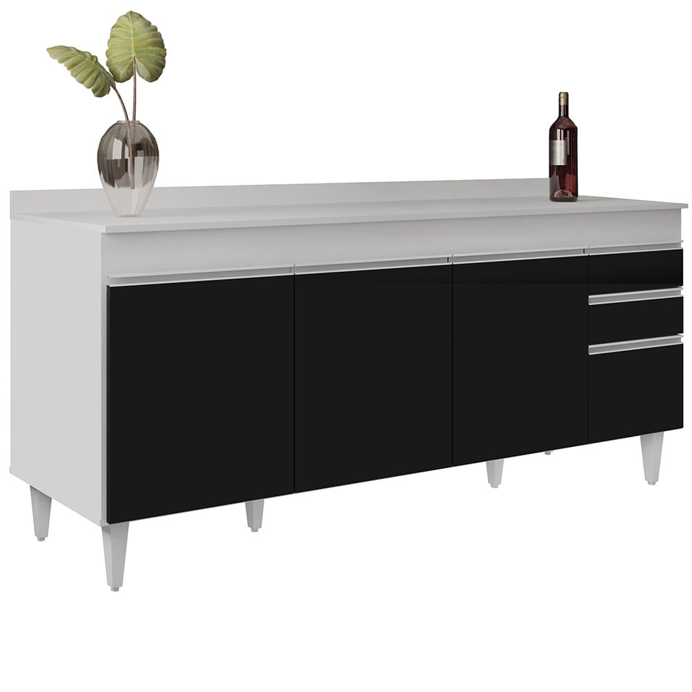 Balcão Gabinete 180cm Com Tampo Dallas Branco/preto - Lumil