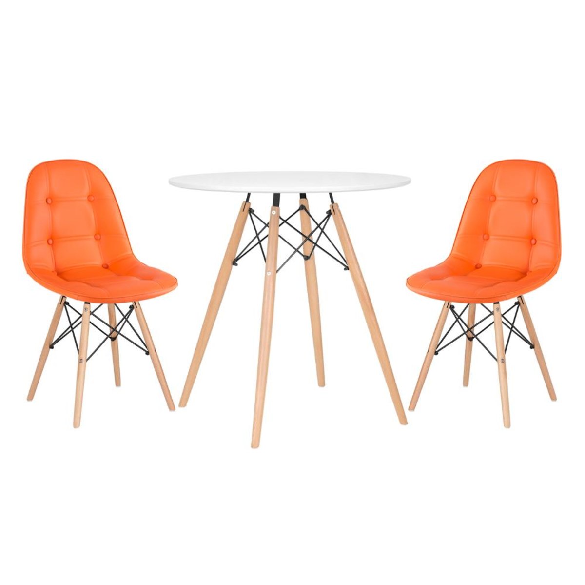 Kit - Mesa Eames 70 cm branco + 2 cadeiras estofadas Botonê laranja