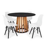 Conjunto Mesa De Jantar Redonda Talia Amadeirada Preta 120cm Com 4 Cadeiras Eames Eiffel Base Preta - Branco