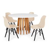 Conjunto Mesa De Jantar Redonda Talia Amadeirada Branca 120cm Com 4 Cadeiras Eames Eiffel Base Preta - Nude