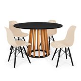 Conjunto Mesa De Jantar Redonda Talia Amadeirada Preta 120cm Com 4 Cadeiras Eames Eiffel Base Preta - Nude