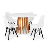 Conjunto Mesa De Jantar Redonda Talia Amadeirada Branca 120cm Com 4 Cadeiras Eames Eiffel Base Preta - Branco