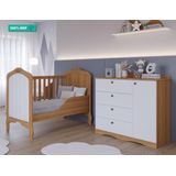 Quarto De Bebê Com Berço Mini Cama Harmonia E Cômoda Encanto 1 Porta 4 Gavetas Encanto Permobili Nature/branco