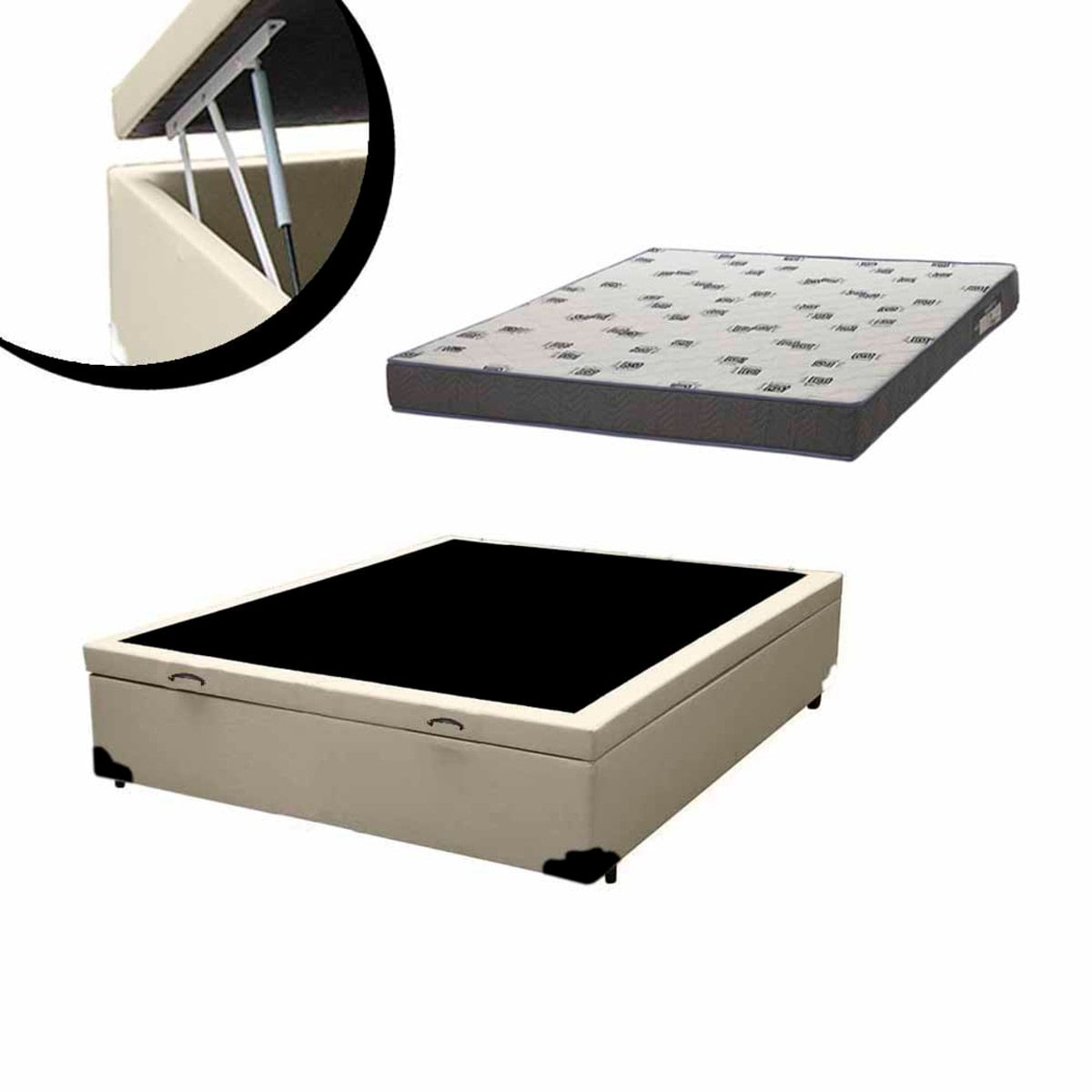 Cama Box Baú Casal Sintético Bege + Colchão Light Espuma D33 Ortobom 138x188x50