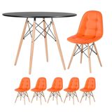 Kit - Mesa Eames 100 cm preto + 5 cadeiras estofadas Eiffel Botonê laranja