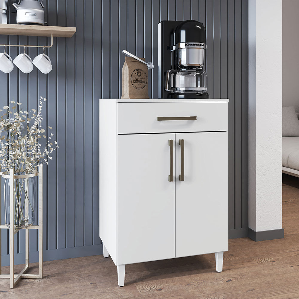 Armário Balcão Multiuso Com Tampo 02 Portas E 01 Gaveta Luna Branco Menor preço em Armário Balcão Multiuso Com Tampo 02 Portas E 01 Gaveta Luna Branco