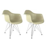 Conjunto Com 2 Cadeiras Eames Com Braço Eiffel Fendi Empório Tiffany Base Aço Cromado