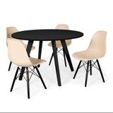 Conjunto Mesa De Jantar Redonda Amanda 120cm Preta Com 6 Cadeiras Eames Eiffel Base Preta - Nude