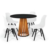 Conjunto Mesa De Jantar Redonda Talia Amadeirada Preta 100cm Com 4 Cadeiras Eames Eiffel Base Preta - Branco