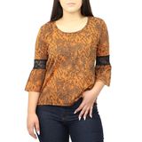 Blusa Feminina Animal Print Cobra Manga 7/8 Flayer Com Renda