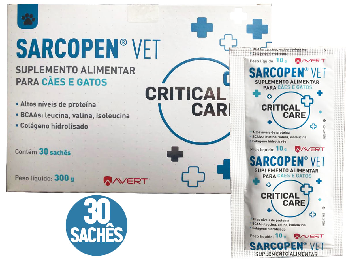 30 Saches Sarcopen Vet Suplemento Alimentar Caes E Gatos Avert Menor preço em 30 Saches Sarcopen Vet Suplemento Alimentar Caes E Gatos Avert