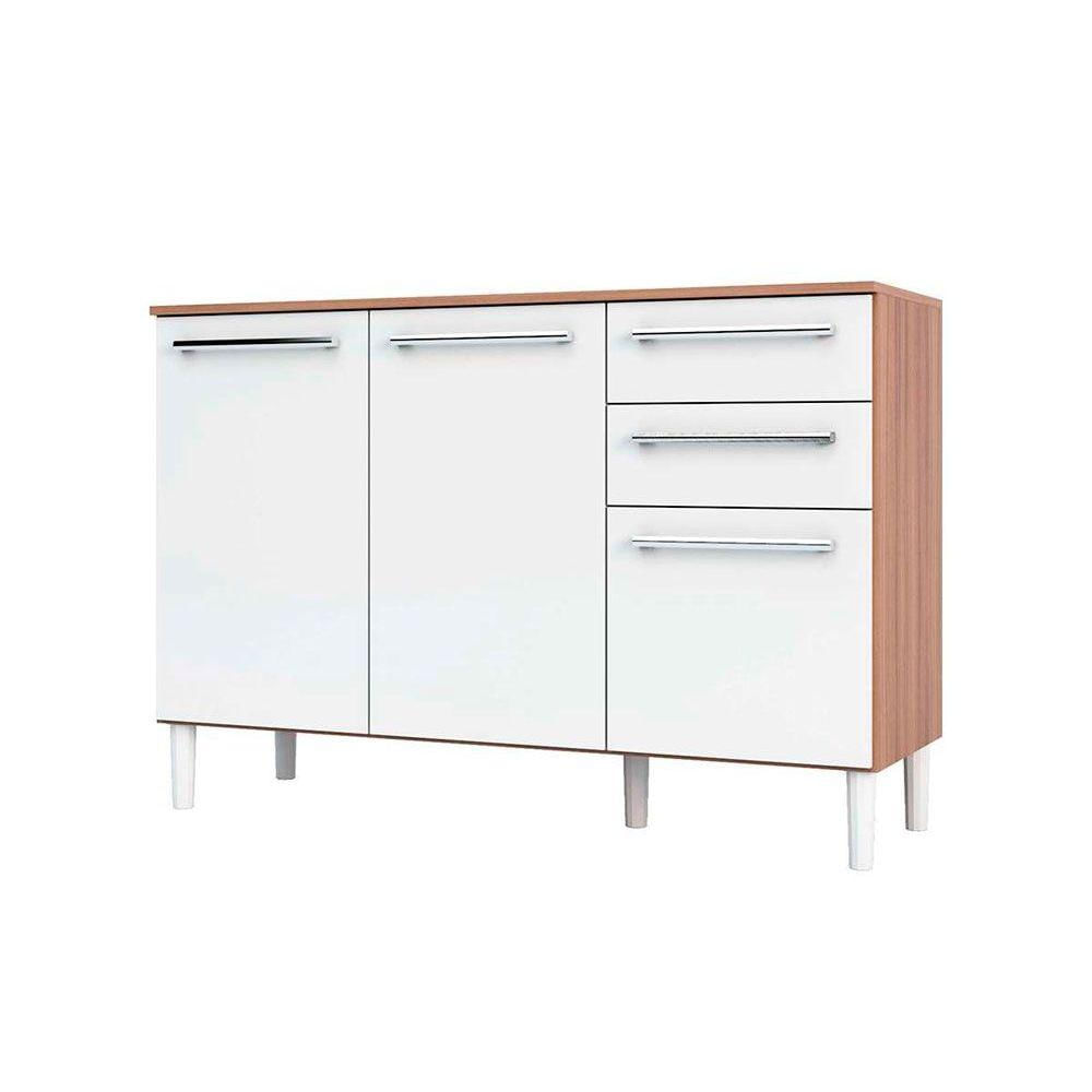 Gabinete De Cozinha Modulado Balcao Carmenere 3 Portas E 2 Gavetas C Tampo Sevilha Branco Ronipa