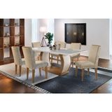 Conjunto Mesa Sala Jantar Jade C Tampo Madeirado C Vidro Canto Curvo 180cm 6 Cadeiras Lunara Imbuia Chocolate Rufato