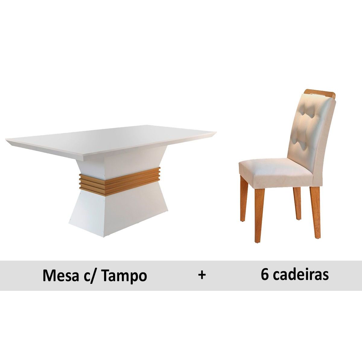 Sala de Jantar Rufato Ágata QR+6 Cadeiras Imbuia/Creme