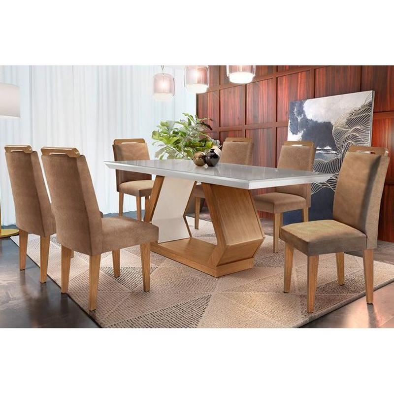 Conjunto Mesa Sala Jantar Alvorada C Tampo Madeirado Canto Reto 180cm 6 Cadeiras Athenas Imbuia Chocolate Rufato