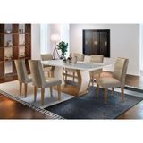 Conjunto Mesa Sala Jantar Jade Tampo Madeirado C Vidro 180cm Canto Curvo 6 Cadeiras Lunara Imbuia Chocolate Rufato