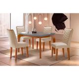 Sala De Jantar Completa Londrina Tampo Madeirado C Vidro 120cm 4 Cadeiras Londrina Imbuia Veludo Creme Rufato