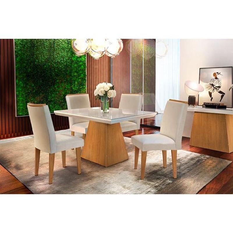 Conjunto Mesa Sala Jantar Luna Tampo Madeirado 120cm 4 Cadeiras Berlim Imbuia Creme Rufato