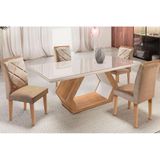 Sala De Jantar Completa Alvorada Tampo Madeirado Reto C Vidro 180cm 4 Cadeiras Berlim Imbuia Animale Chocolate Rufato