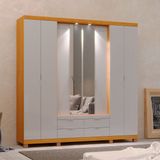 Guarda Roupa Casal Com Espelho  233 Cm Floripa 8 Portas 4 Gavetas Mdf Cedro Off White Clicklar