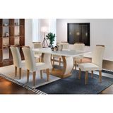 Conjunto Mesa Sala Jantar Jade Tampo Madeirado C Vidro 180cm Canto Curvo 6 Cadeiras Athenas Imbuia Creme Rufato