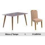 Conjunto Mesa Sala Jantar Adele Tampo Madeirado C Vidro 130cm Canto Reto 4 Cadeiras Paola Savana Ow Madeira Nude Cimol