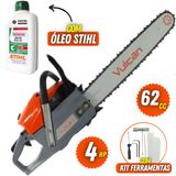 Motosserra Profissional Vulcan Vs620 Gasolina 2t 62cc 4hp Com Kit Ferramentas Ideal Para Cortes De Árvores E Lenhas + Óleo De 2 Tempos Castrol Sthil