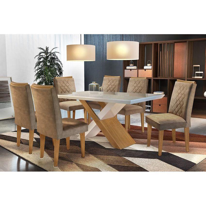 Conjunto Mesa Sala Jantar Imperatriz Tampo Madeirado 180cm Canto Reto 6 Cadeiras Jade Imbuia Chocolate Rufato