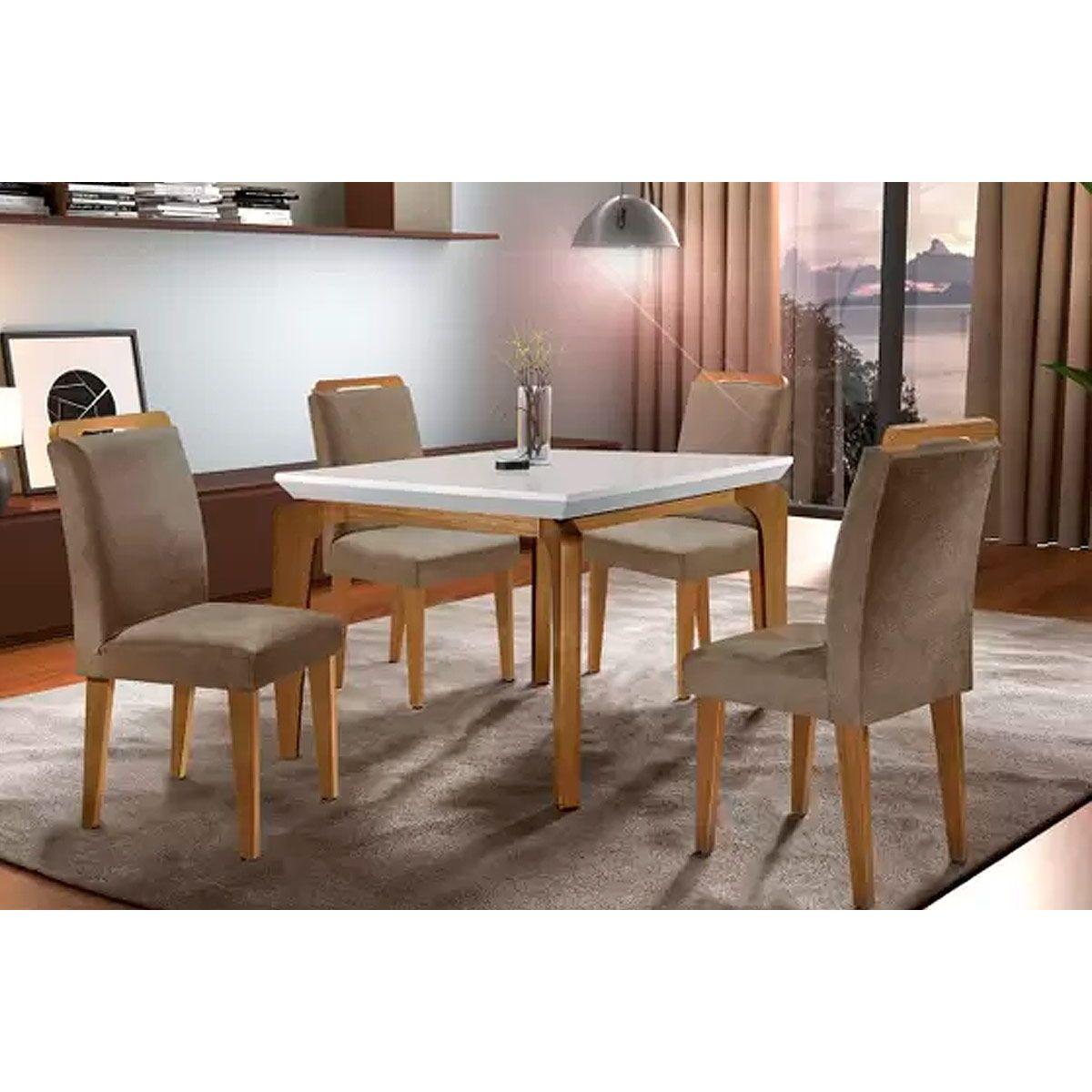 Conjunto Mesa Sala Jantar Londrina Tampo Madeirado C Vidro 120cm 4 Cadeiras Athenas Imbuia Animale Chocolate Rufato