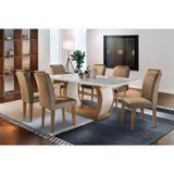 Conjunto Mesa Sala Jantar Jade C Tampo Madeirado C Vidro Canto Curvo 180cm 6 Cadeiras Athenas Imbuia Chocolate Rufato