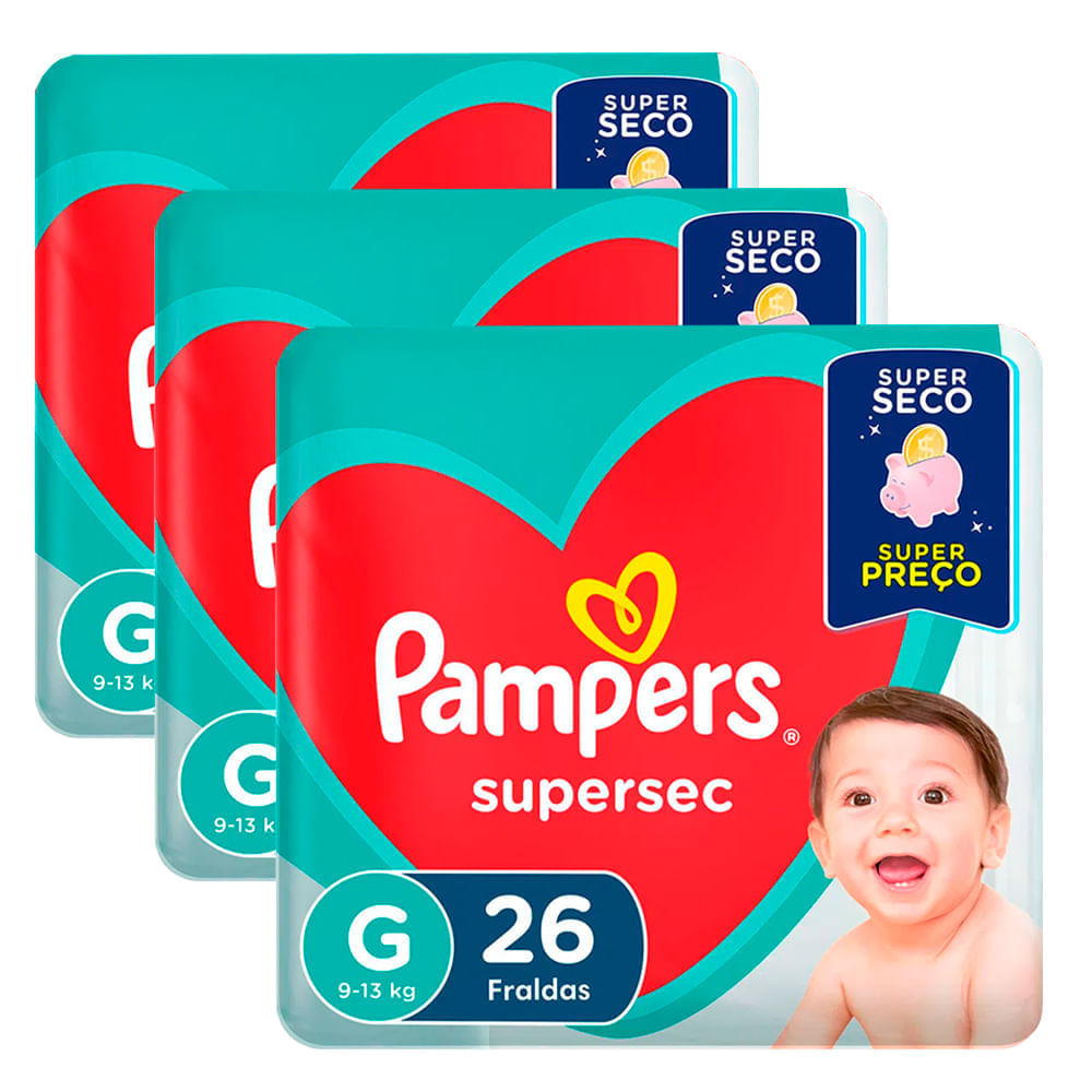 Kit 3 Fraldas Pampers Supersec Pacotão Econômico G - 78 Tiras