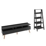 Rack Londres e Estante Escada Sala de Estar Preto Madesa