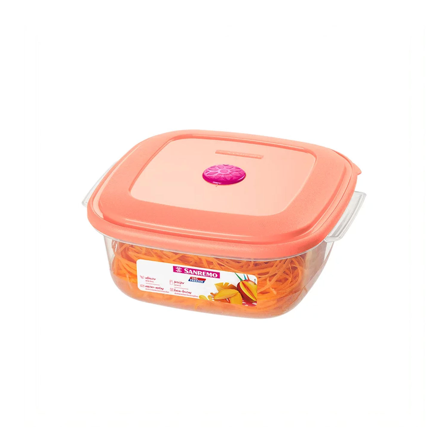 Pote Plástico Quadrado Baixo Vac Freezer Rosa 1300ml - Sanremo Sanremo