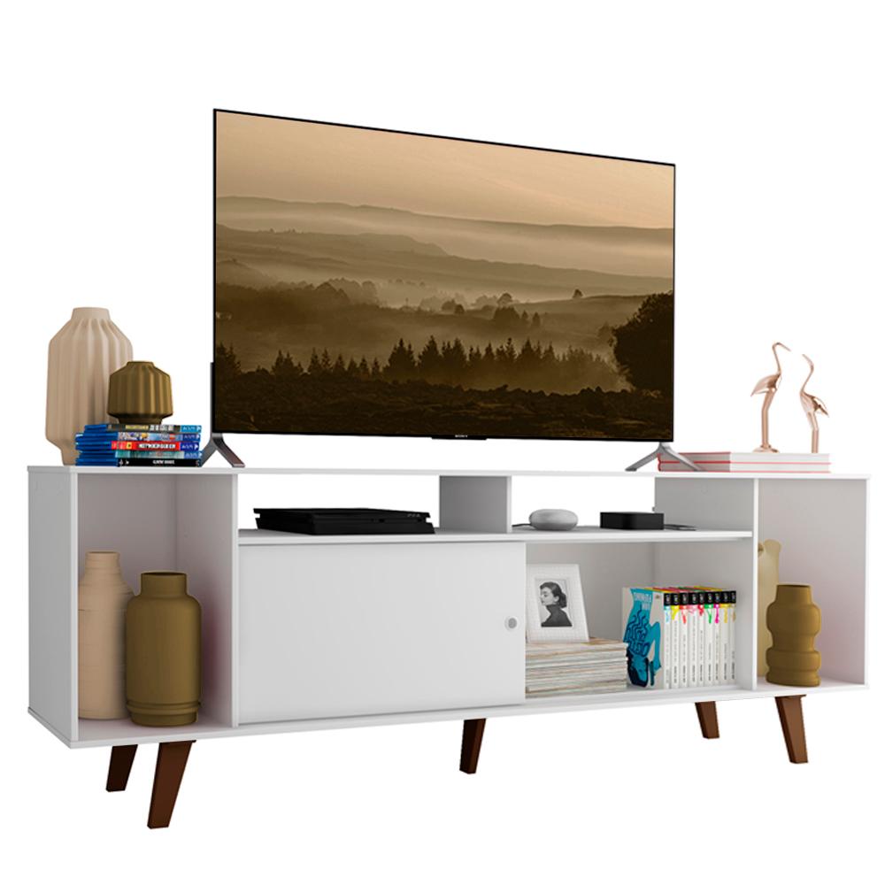 Rack para TV até 65 Polegadas Madesa Cancun com Pés - Branco/Rustic/Branco