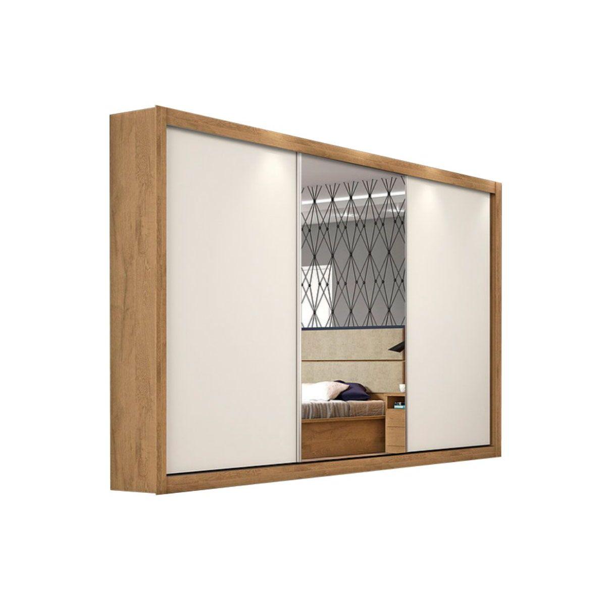 Guarda Roupas 3 Portas De Correr E 6 Gavetas C 1 Espelho Toronto Amendoa Off White Europa