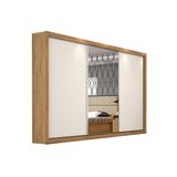 Guarda Roupa 3 Portas De Correr E 6 Gavetas C 1 Espelho Toronto Amendoa Off White Europa
