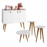 Conjunto Decorativo Sala Kit 3 Mesinhas Lateral Apoio Centro E Aparador Buffet Retrô - Branco - Lojas Rpm