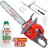 Motosserra Vulcan Vsl550p Gasolina 2t 55cc 3,35hp Com Sabre 18 Polegadas Ideal Para Uso Em Fazendas, Chácaras E Sítios + Óleo Castrol Sthil De 500ml