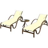 Kit Jogo 2 Espreguiçadeiras Para Piscina + 1 Mesinha C/vidro