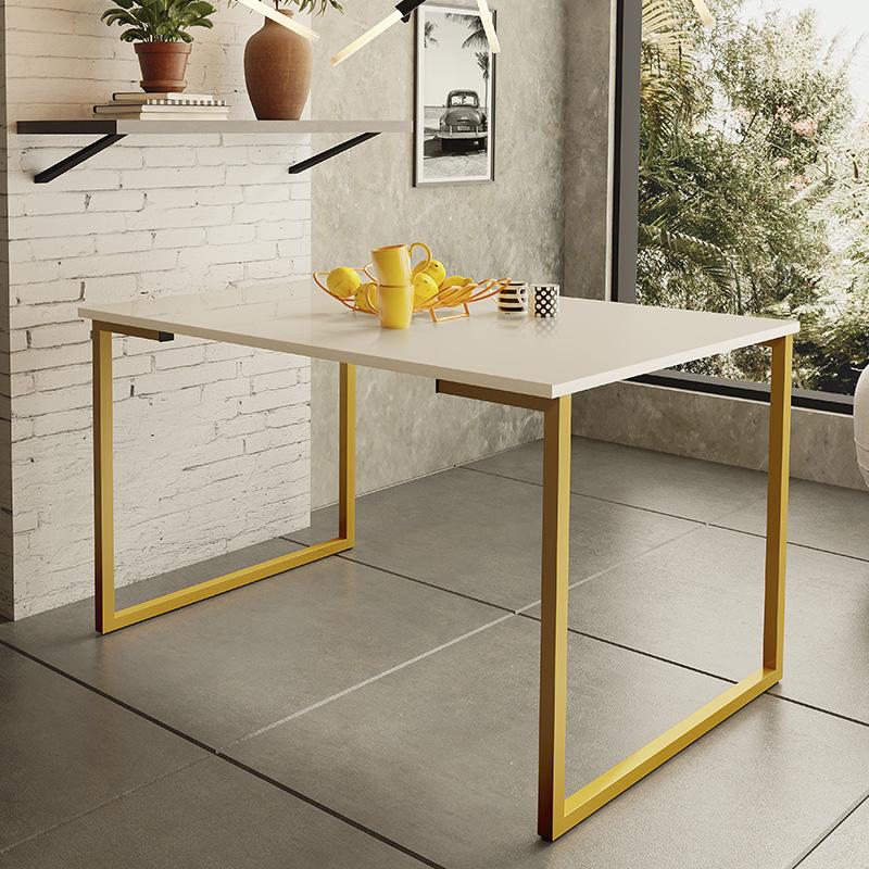 Mesa De Jantar Steel Estilo Industrial Pés De Aço 120x80cm Dourado/off White