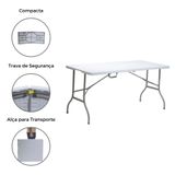 Mesa Dobrável Portátil De Plástico Que Vira Maleta Para Camping 152x60cm Branco